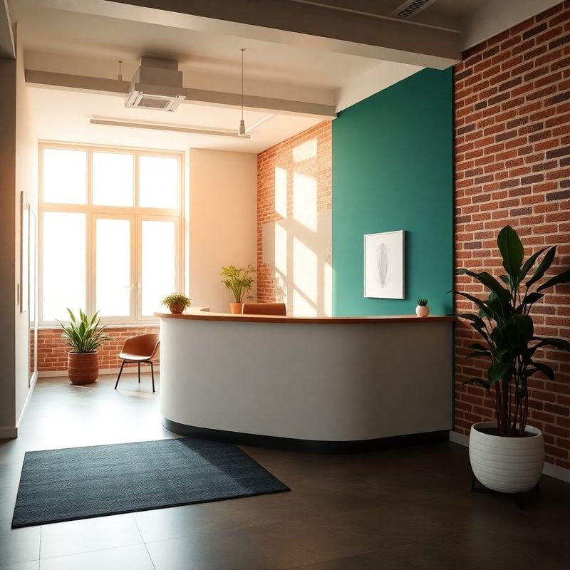 Jasne minimalistyczne biuro recepcyjne z akcentem teal